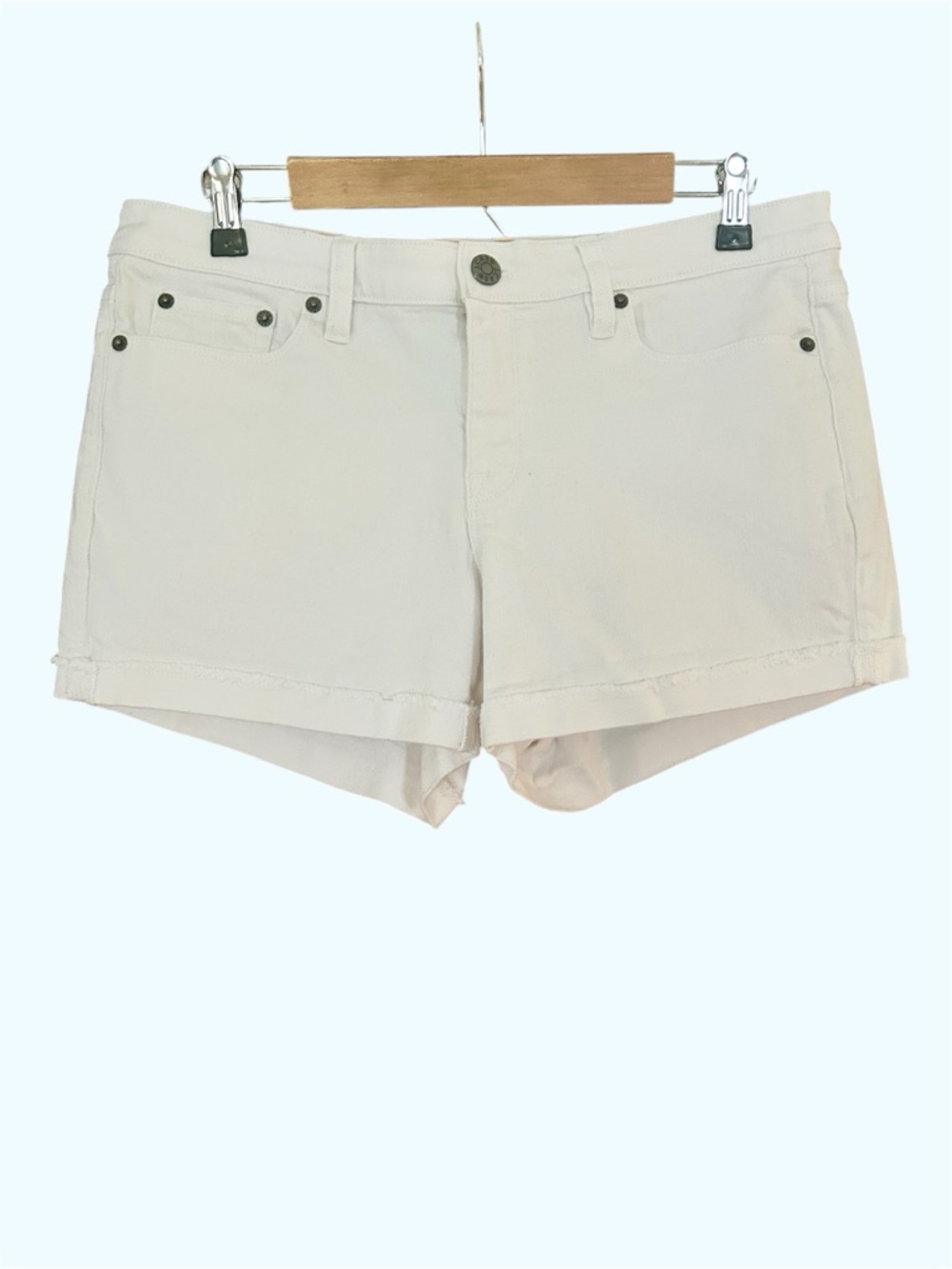 J. Crew Factory Shorts White Raw Hem Denim Stretch Style E9008 size 30
